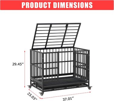 Міцний переносний вольєр для собак, транспортна переноска для великих собак, 94x58.5x74.8 см. Металевий вольєр на 4 колесах з двома дверцятами, знімний піддон. Підходить для малих, середніх та великих собак.