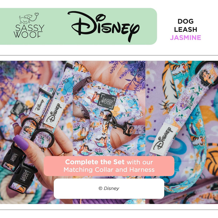 Повідок для собак Sassy Woof Disney Princess Jasmine, 152 см, з неопреновою ручкою, офіційна ліцензія, міцний і стильний, для малих і великих собак
