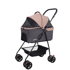 Складаний візок для тварин Tierwagen для собак та котів, легкий та компактний, знімний кошик, темно-персиковий/темно-сірий