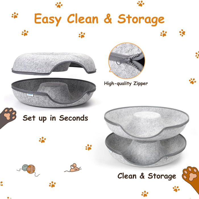 Кішка Будиночок-Туннель Nobleza з Фетру, Сірий, 60x60x26 см