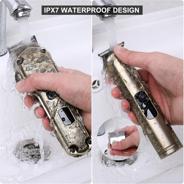 Електричний триммер Hatteker для чоловіків: професійний набір для стрижки бороди, волосся та тіла. Вологостійкий, з T-подібною насадкою, бронзового кольору