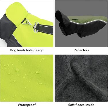 Водонепроникний теплий дощовик для собак - регульований жилет для собак з відбиваючими елементами. Підходить для малих, середніх та великих собак (зелений, X-Large)