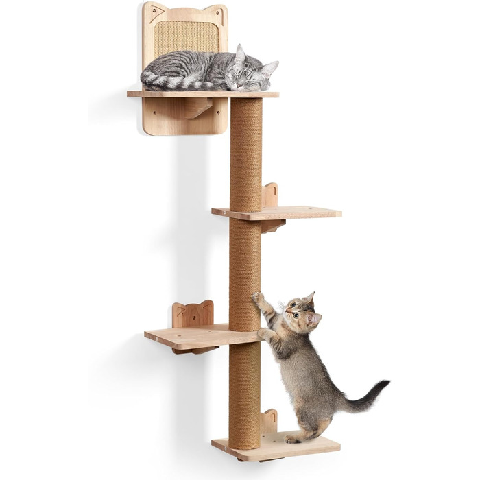 Котячий комплекс на стіну LitaiL Wandkratzbaum: 4 яруси, 110 см, еко-дерево, сірий колір