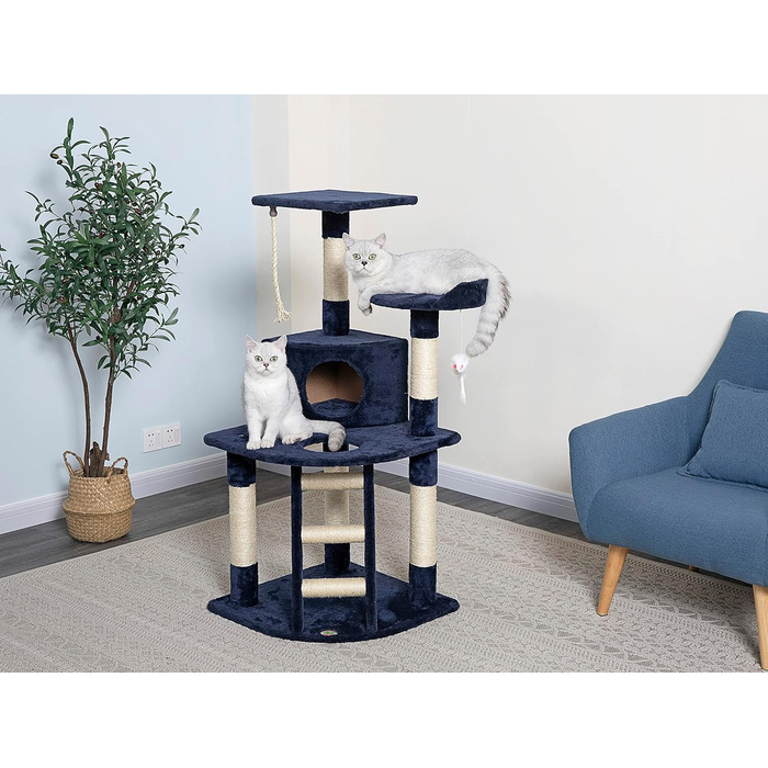Когтеточка для котів Go Pet Club з будиночком, 63,5x81,3x120,7 см, синя
