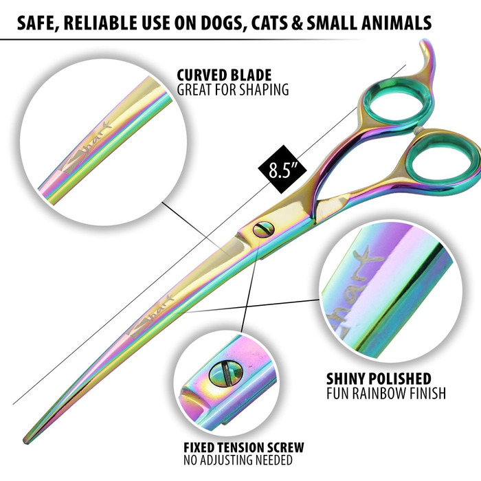 Професійна фен-ножиці Sharf для грумінгу домашніх тварин, вигнуті, 21.6 см, японські ножиці для собак, котів та дрібних тварин, серія Rainbow 8.5 дюймів
