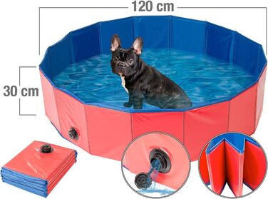 Складаний басейн для собак Sweetypet XL 120x30 см, червоний, із нековзким дном