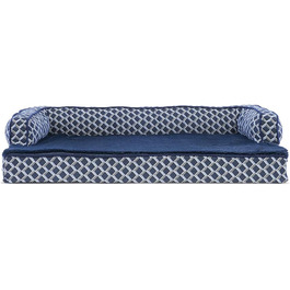 Ліжко для собак та котів FurHaven, плюш, диван, охолоджуючий гель, знімний чохол, блакитний, розмір M (76x51x17 см)