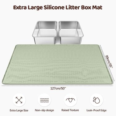 Килимок для котячого туалету Bartuke Katzenklo Matte, великий розмір 101 x 71 см, силіконовий, для контролю розсипання, м'який для лапок, легко миється (зелений)
