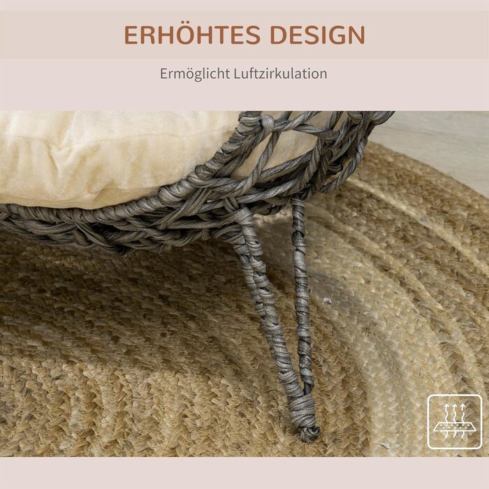 Павучий дім для котів PawHut з ротангу з подушкою, котячий будиночок, котяча печера з піднятими ніжками, сріблясто-сірий, Ø52 x 58 см