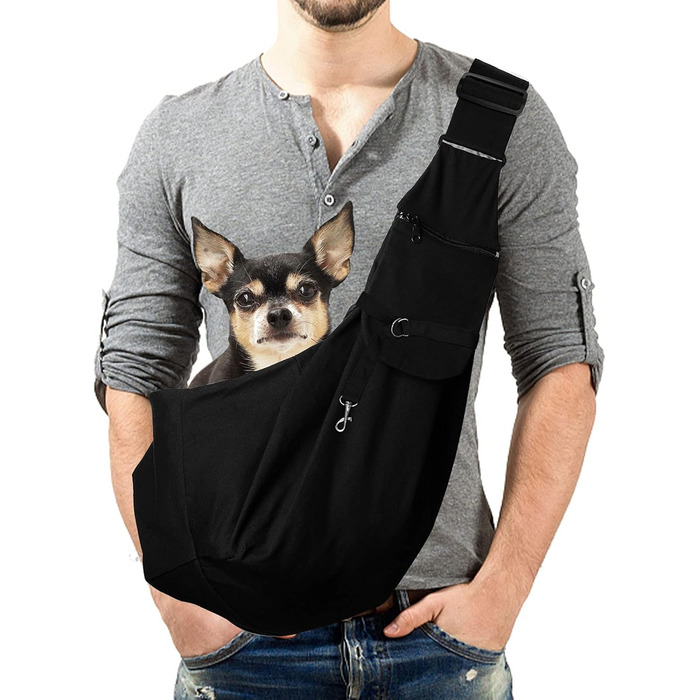 Транспортна сумка для собак та інших домашніх тварин Lyneun, регульована, дихаюча, для прогулянок та активного відпочинку (чорна)