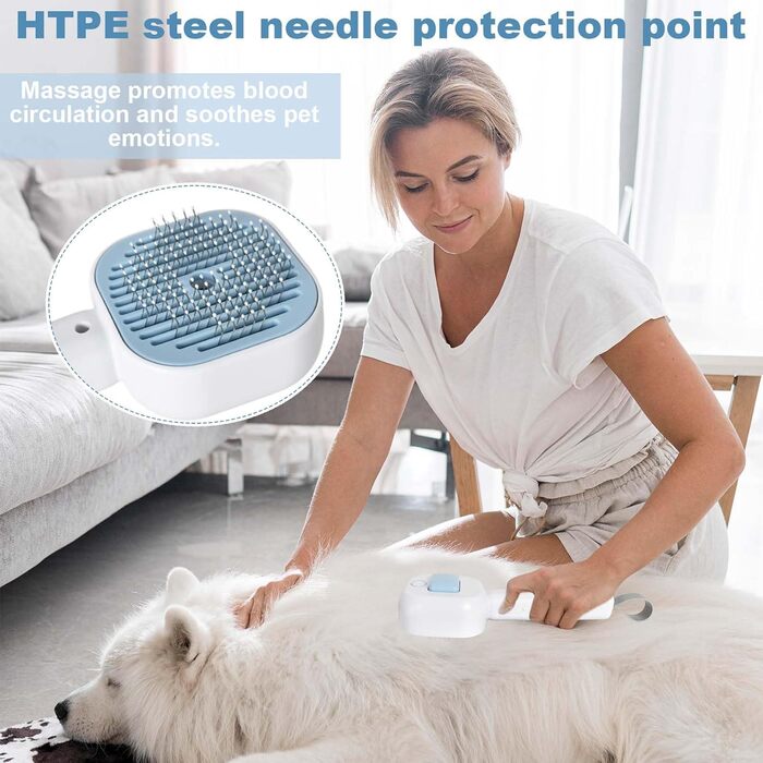 Бурштук для котів з парою, парова щітка для котів та собак, акумуляторна щітка для собак та котів з 2 рівнями розпилення, багатофункціональна щітка для догляду за шерстю, видалення шерсті та масаж