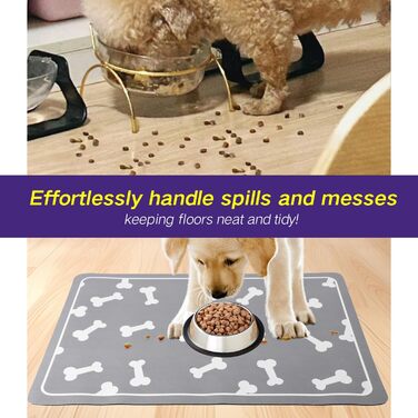 Килимок для годування собак і котів, 60x40 см, вбираючий, нековзний, великий, легко миється, швидко сохне (Світло-сірий)