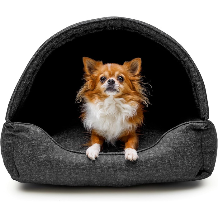 Квіткове ліжко для собак - будиночок-ліжко 2 в 1 - ідеально для маленьких та середніх собак. Зручне ліжко-будиночок з віднімним та пральним чохлом. Стабільний корзинка 82x58 см, темно-сірий, штучний льон.