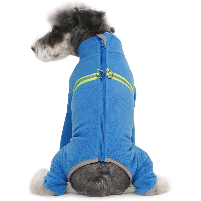Тепла флісова куртка для собак, зимовий одяг для цуценят, тепла куртка з капюшоном, теплий комбінезон для собак, з кільцем D, для холодної погоди, для собак маленьких та середніх порід, розмір XXL (блакитний) 2XL - довжина спини 40 см, блакитний