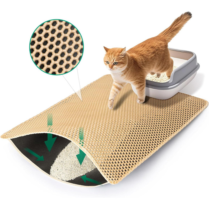 Килимок під лоток для котів, великий, 119,4 x 122 см, XXL, вологостійкий, антиковзкий (Хакі)