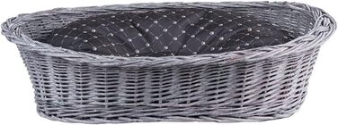 Корзина для собак та котів з плетеної лози, 80x60x26 см (Сірий/Чорний)