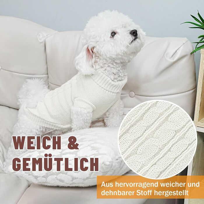 Теплий зимовий пуловер для собак на дрібних та середніх порід - м'який в'язаний пуловер з високим коміром, еластичний, для такс, французьких бульдогів, XS-XXL, підходить для святкування Різдва та повсякденного використання (зелений). Зелений (XS, білий)