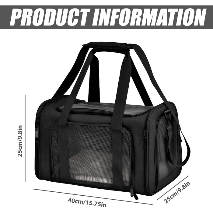 Транспортна переноска для котів WIYETY: переноска-торба для котів та маленьких собак, 3-6 кг, чорна, складана