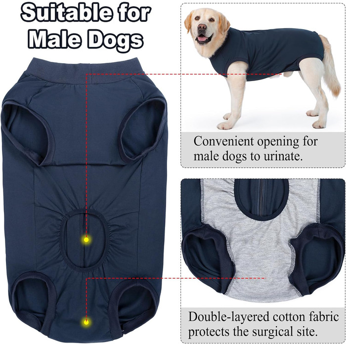 Піжама для собак після операції (кастрації) для цуценят та дорослих, чоловічий крій, S, темно-синій