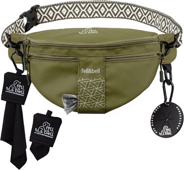 Сумка для ласощів для собак fell&bell - водонепроникна, з 2 відділеннями для снеків, 1,8 л основного відділення, кишеня для телефону та диспенсер для відходів | Сумка для годування собак, тренувань та цуценят (Оливковий)