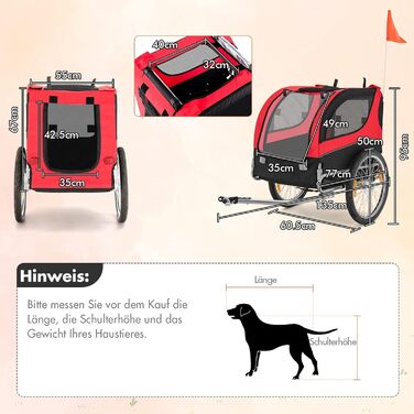 Фahrradanhänger GYMAX: Возик для собак на велосипеді, червоний, до 40 кг, 3 входи, складна конструкція