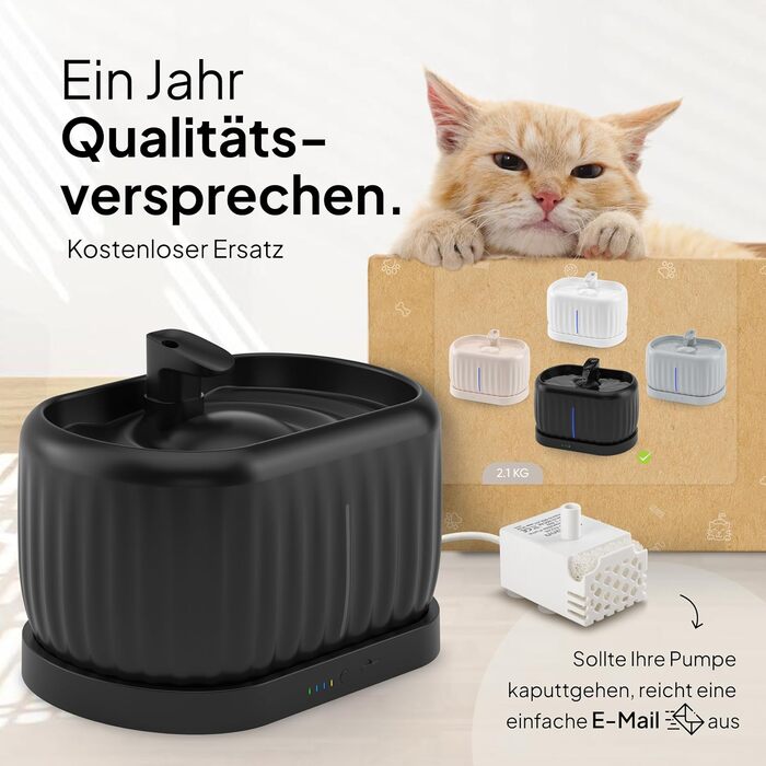 Турбофонтанчик для котів Pretty Paw з датчиком руху, бездротовий, 45 днів роботи від акумулятора, фільтр, 4 л, BPA Free, чорний