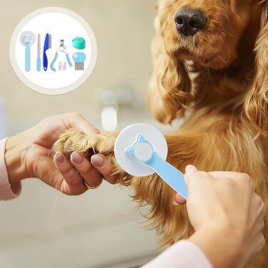 Набір для догляду за собаками та котами (8 шт.): щітка для вичісування, гребінець від випадіння шерсті та бліх, тример для нігтів з пилочкою, інструменти для миття