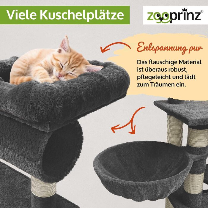 Дерево для котів XXL Zooprinz, преміум когтеточка з товстими сизалевими стовпами, ігрова зона, гамак, будиночок, іграшки, темно-сірий