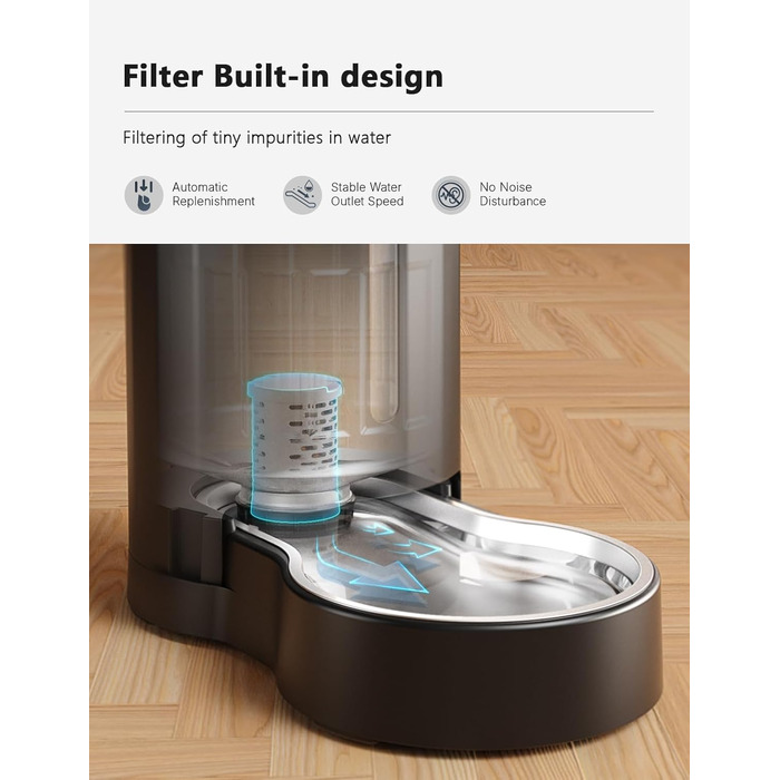 Автоматичний фонтанчик для собак та котів JunsPow 7L з нержавійною чашею, фільтр, велика ємність, тиха робота, чорний