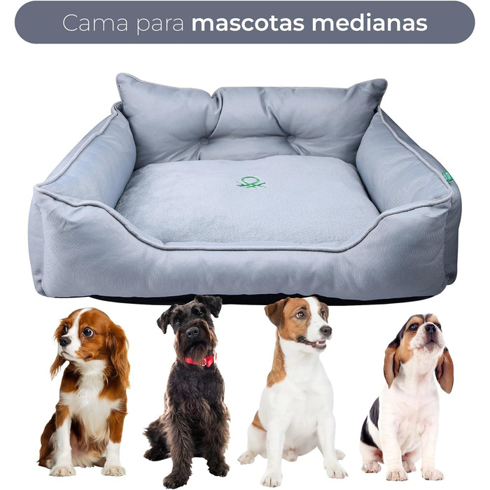 Ліжко для собак United Colors of Benetton, середнього розміру, сіре, 65 см, з поліестеру, ергономічне, для прання в машині