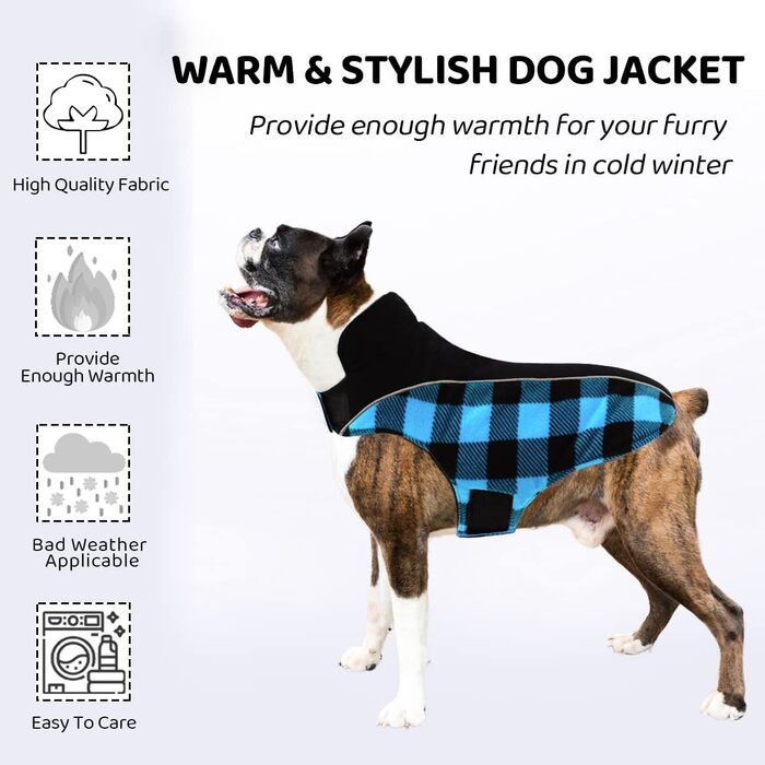 Теплий зимовий одяг для собак, куртка для собак з захистом живота, зимова куртка для собак зі світловідбиваючими елементами, двостороння куртка для собак, одяг для собак з отвором для шлейки, блакитна, розмір S