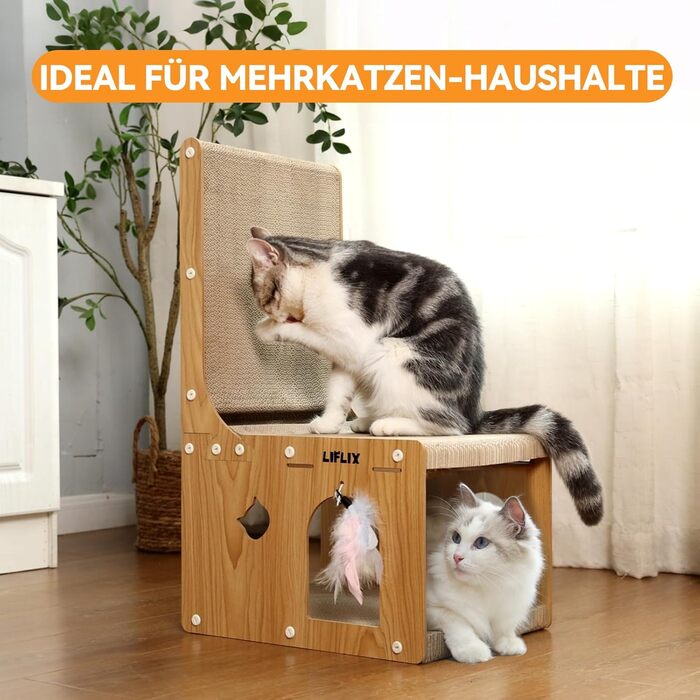 Крізь-дошка для котів LIFLIX L-подібної форми, 67 см, з будиночком для ігор та відпочинку, захист меблів