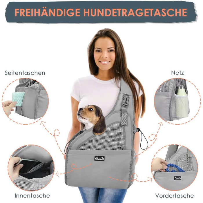 Сумка-переноска для собак Eyein, сіра, до 5.5 кг, з жорстким дном та регульованими ременями
