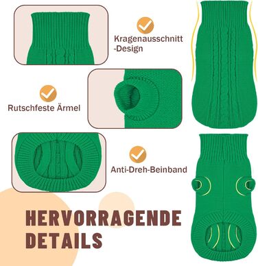 Теплий зимовий пуловер для собак - пухнастий трикотажний одяг для маленьких та великих собак, еластичний, для такс, французьких бульдогів, XS-XXL, для святкування Різдва та повсякденного використання (зелений 2XL) 2XL Зелений