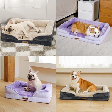 Ортопедичне ліжко для собак BELLA & PAL, 71x59 см - зручне собаче ліжко з ефектом пам'яті, водовідштовхувальний вкладиш, знімний фланелевий чохол, неслизьке дно, сіре