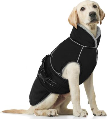 Водонепроникна куртка для собак на зиму, тепла жилетка для великих собак, флісова куртка з світловідбиваючими елементами, чорний колір, розмір XL