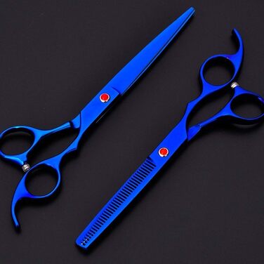 Набір професійних ножиць для грумінгу собак, ножиці для догляду за шерстю, з ножицями для фінальної обробки. Виготовлені з нержавіючої сталі. Підходять для всіх порід собак та котів. (Blue, 20.3 см)