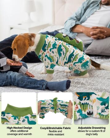 Піжама для собак CuteBone з динозавром, тепла та м'яка, для маленьких собак, теплий одяг для холодної погоди, COP01-DE (XS, Dinos#5)