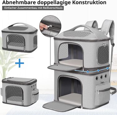 Рюкзак-переноска для котів FASNATI на 2 котів до 12 кг, сірий, для подорожей та кемпінгу