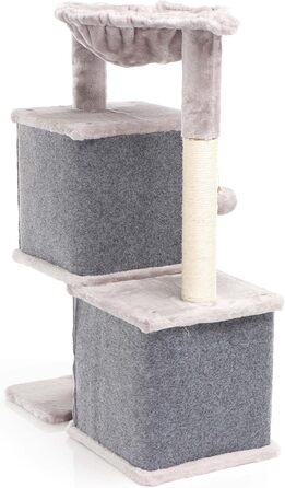 Котячий будиночок-крізьомачка Fudajo сірого кольору, 71,5 см, з платформою для відпочинку, лежаком, дряпалкою та будиночком для котів. Кліматичний комплекс для котів