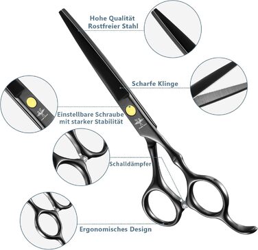 Набір професійних перукарських ножиць PURPLEBIRD: 10 шт. (чорний). Ножиці для стрижки та фінальної обробки волосся з нержавіючої сталі. Ідеально для перукарів, барберів та початківців.