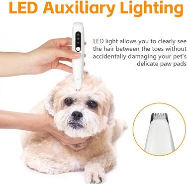 Триммер для собак OFFCUP: Безшумна машинка для стрижки лап, обличчя та вух з LED-підсвічуванням. Підходить для собак та котів. Акумуляторний триммер для догляду за тваринами.