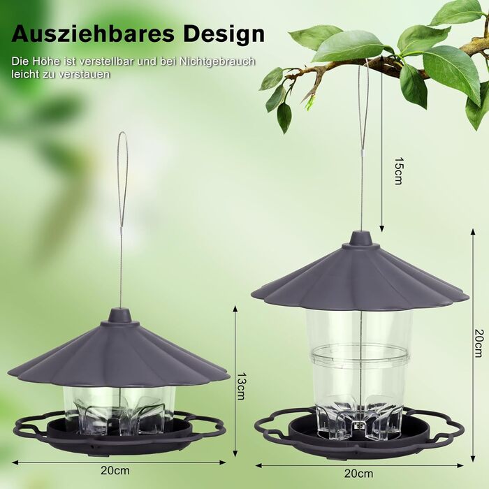 Кормушка для птахів на підвіску, 820мл, сіра. Складана годівниця для птахів, вологостійка, з пластику, для балкона та саду