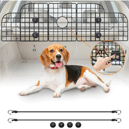 Сітка для собак у машину Denmay, універсальна, 30.7 x 93-150см, регульована ширина, з дверцею, 2 ремені безпеки, чорна