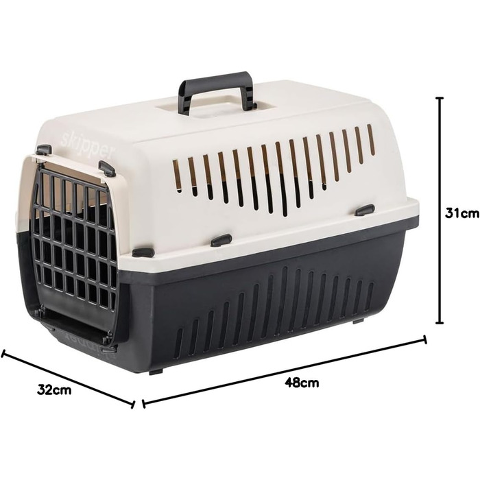 Переноска для котів та собак Ferplast SKIPPER 3, 62x41x38 см, пластик, з відкидним ручками (Бежевий)