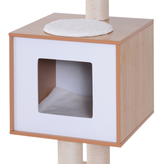 PawHut Cat Tree Натуральне дерево з оббивкою Cat Cave Сизалева колона Лежача поверхня Ігрове дерево для кішок 71,5 x 49,5 x 120 см