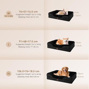 Ортопедичне ліжко для собак великих порід EHEYCIGA, 106.5x76x18.5 см, з піною з пам'яті, миється, водонепроникне, чорне