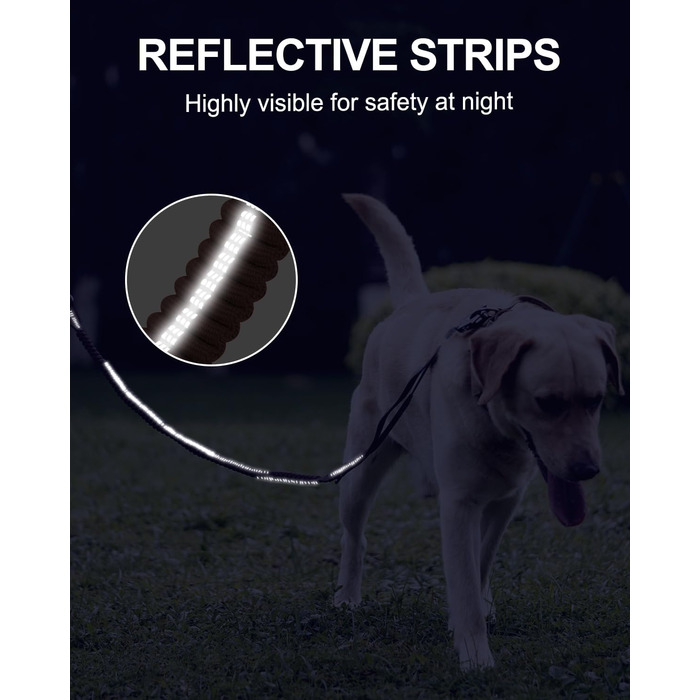 Тактична повідок для собак Joytale, еластична повідок з 2 м'якими ручками, страхувальний ремінь для автомобіля, повідок без ривка для собак середніх, великих та екстра-великих порід (1.2м-1.8м, коричнева)