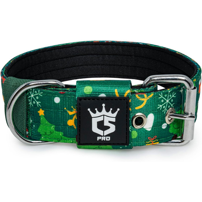 Тактичне нашийник для собак TSPRO, міцний, з металевою застібкою, ширина 3,8 см, регульований, для середніх та великих собак (зелений M), розмір M-H, регульований 40-48 см, зелений (розмір L-H, регульований 48-55 см, різдвяний зелений)