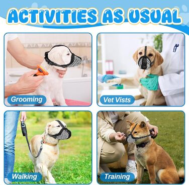 Нашийник-маска для собак, м'який, дихаючий, сітчастий матеріал, регульований, для малих, середніх та великих собак, запобігає гавкоту, їжі та кусанню, 2 шт. Чорний/Білий S